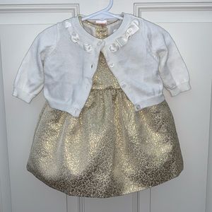 Gymboree, 0-3mo, Pretty Golden Dress & White Sweater